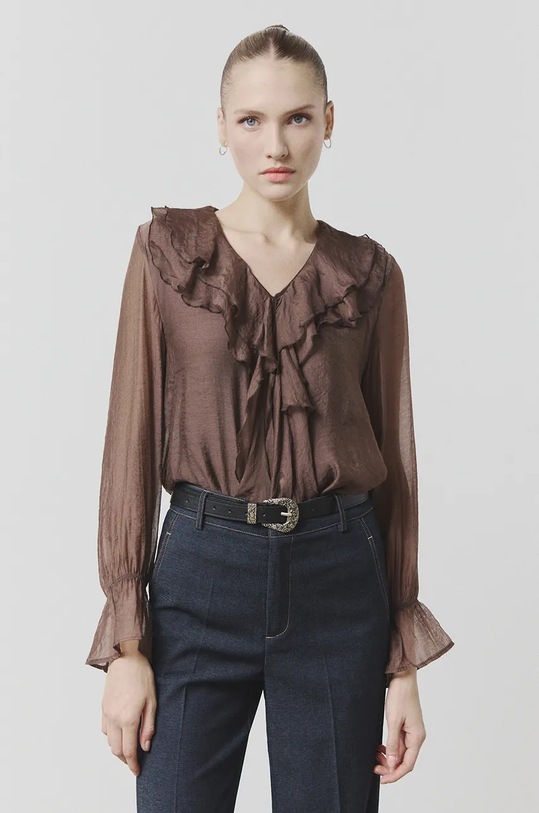 Μπλουζάκι Answear.LAB μακρύ καφέ sw928.ilk