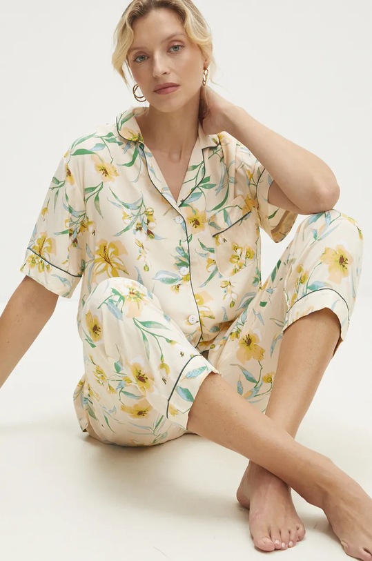 Answear Lab piżama tkanina żółty 730.CMS