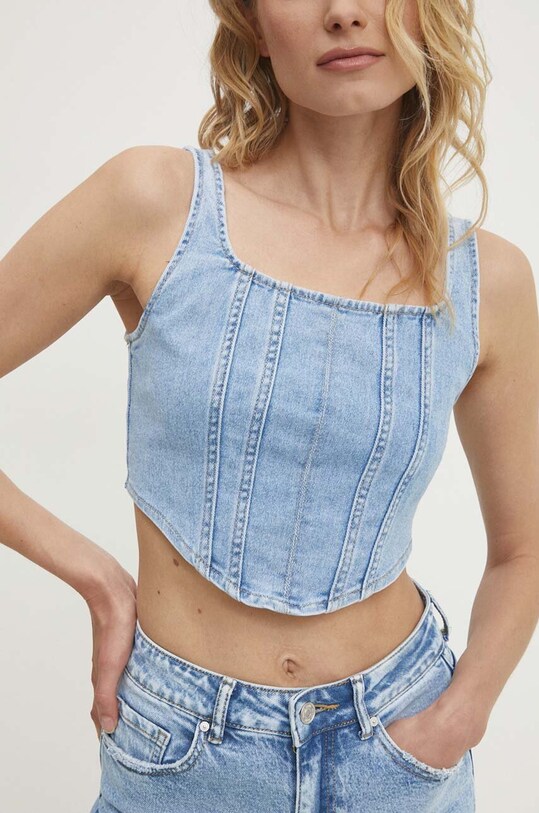 Answear.LAB top jeansowy z elastanem niebieski RD2321.HWK