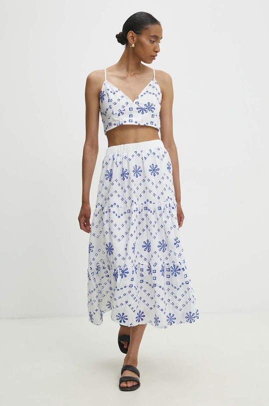 Answear Lab komplet - bluzka i spódnica tkanina niebieski 061.ims