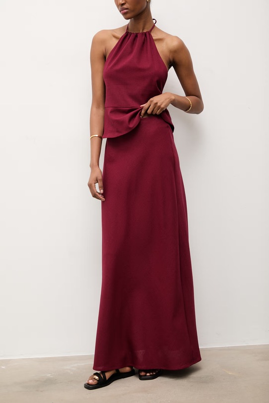 Odzież Answear.LAB komplet damski z lnem ps8996ab.fjs bordowy