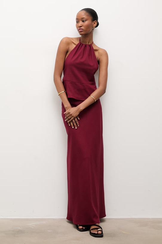 Answear.LAB komplet damski z lnem ps8996ab.fjs bordowy