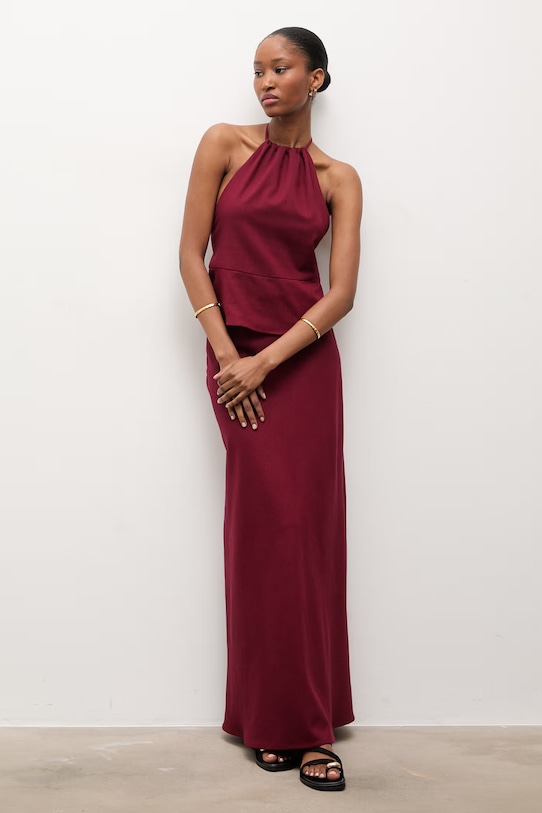 Answear.LAB komplet damski z lnem ps8996ab.fjs bordowy