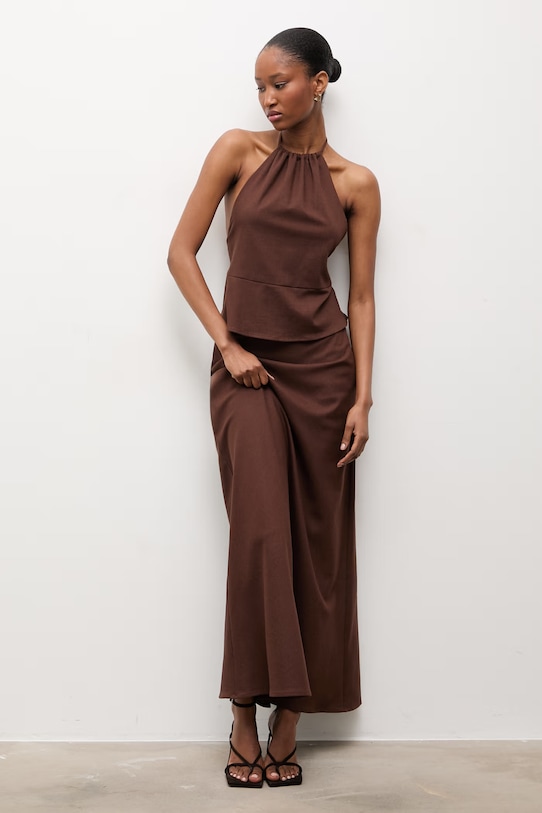 Answear.LAB komplet damski z lnem brązowy ps8996ab.fjs