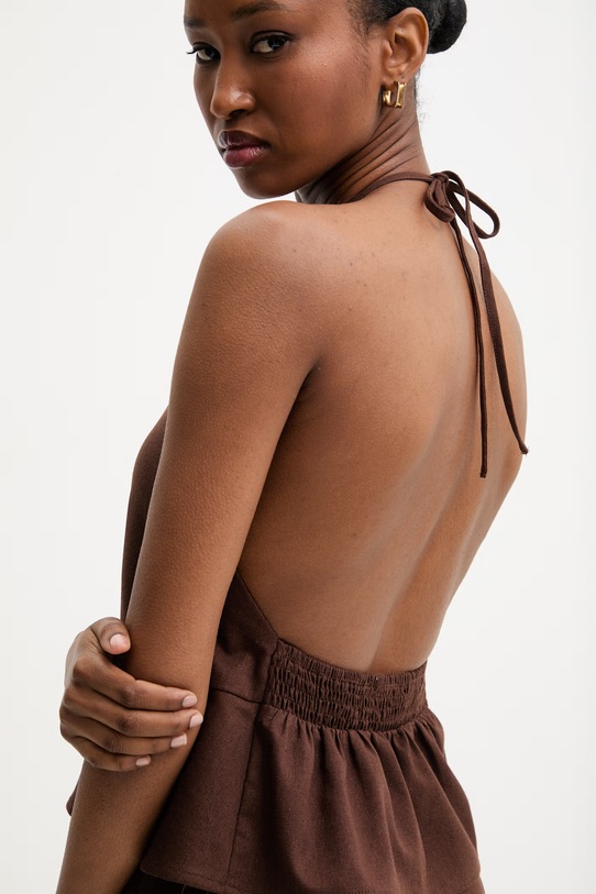 Answear.LAB komplet damski z lnem ps8996ab.fjs brązowy