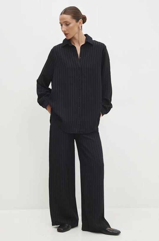 Answear Lab cămașă și pantaloni panza negru 877.tms