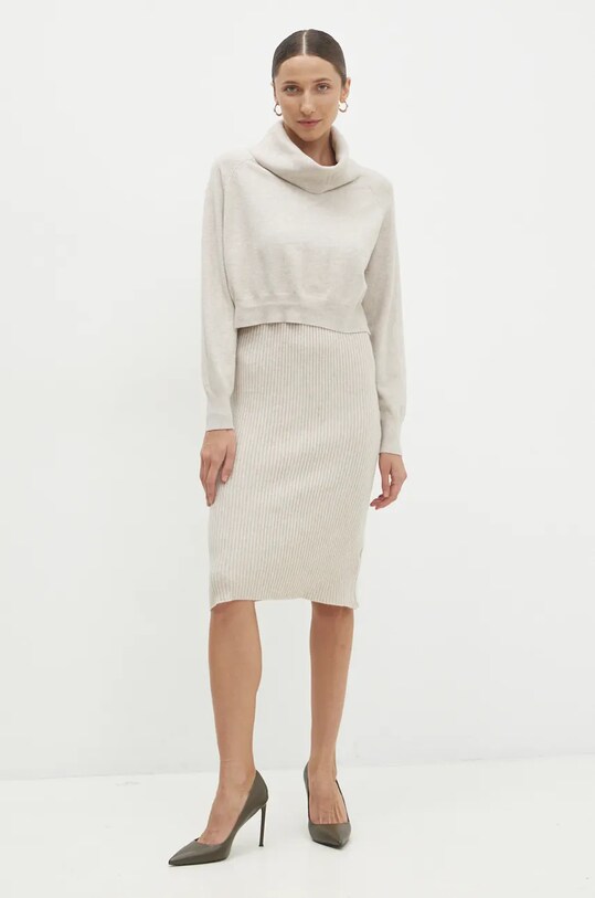 Šaty a sveter Answear.LAB pletenina béžová W0926AB.HLK