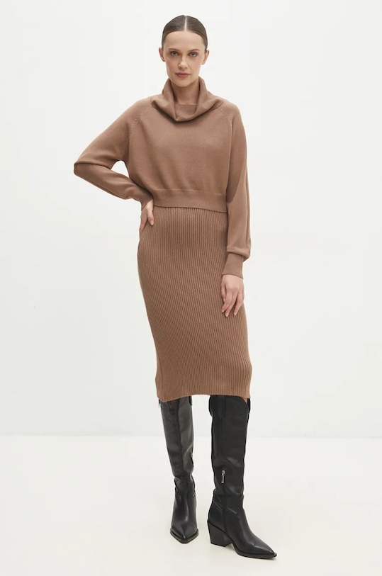 Answear.LAB sukienka i sweter casual brązowy W0926AB.HLK