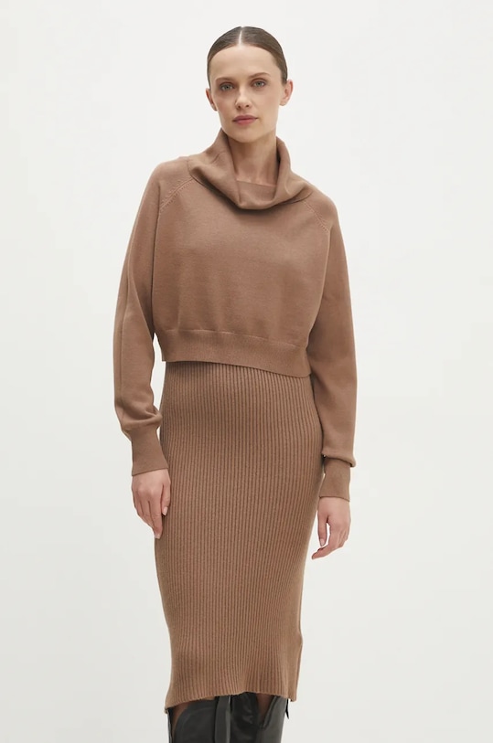Answear.LAB sukienka i sweter W0926AB.HLK brązowy