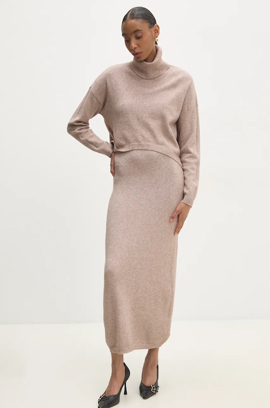 Answear Lab rochie și pulover tricotaj bej m8561.FKK