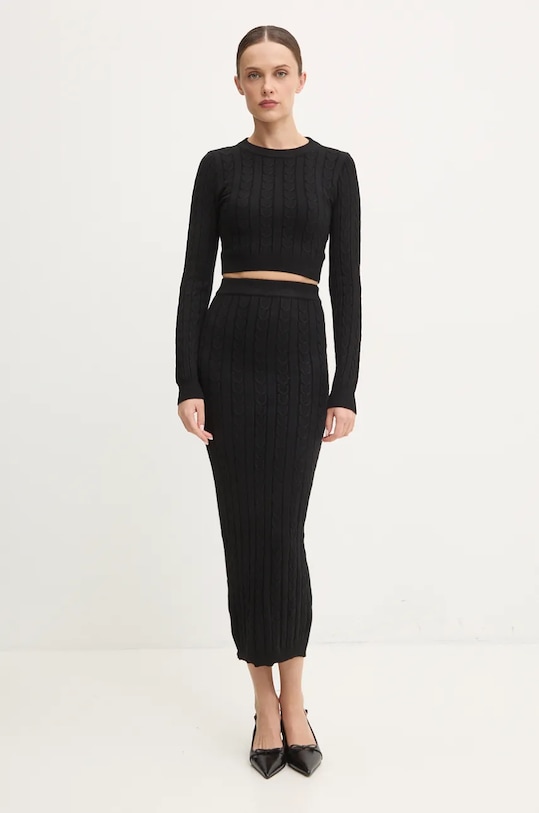 Answear Lab bluză și fustă tricotaj negru DZ92955.hms