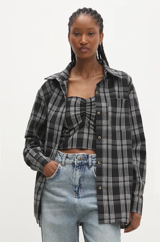 Answear Lab komplet top i koszula wzorzyste czarny TR0622.hms