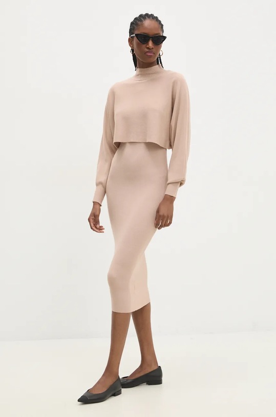 Answear Lab rochie și pulover tricotaj maro mc9018.FLK