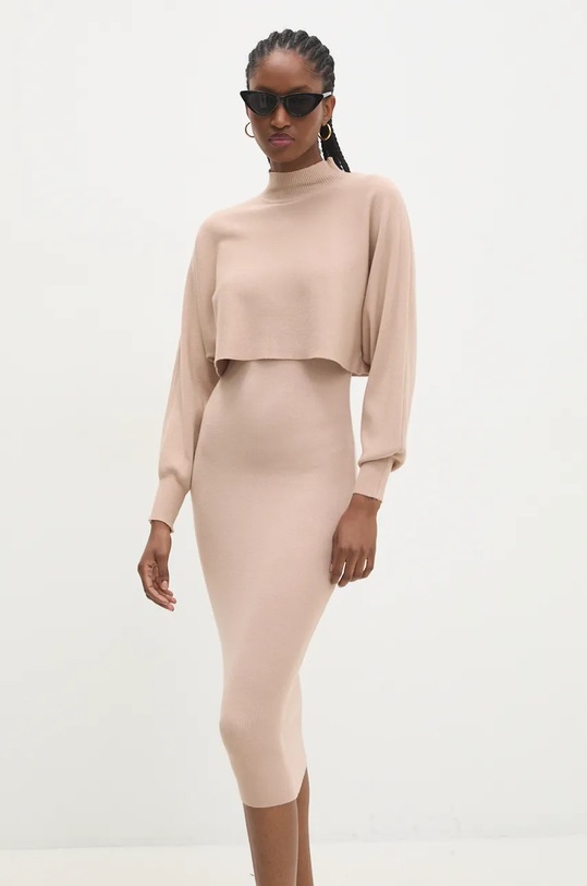 Answear Lab rochie și pulover mc9018.FLK maro