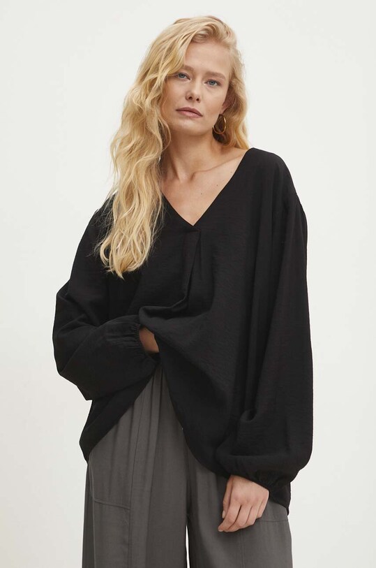 Μπλουζάκι Answear.LAB μακρύ μαύρο D60082M11180A.ph