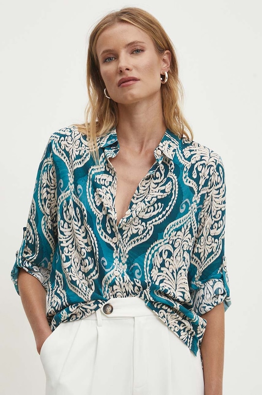 Answear Lab cămașă lung turcoaz A080538.hh