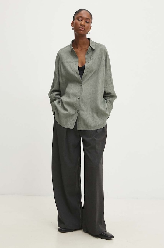 Answear Lab koszula z domieszką lnu 2765.ijs zielony WZ24