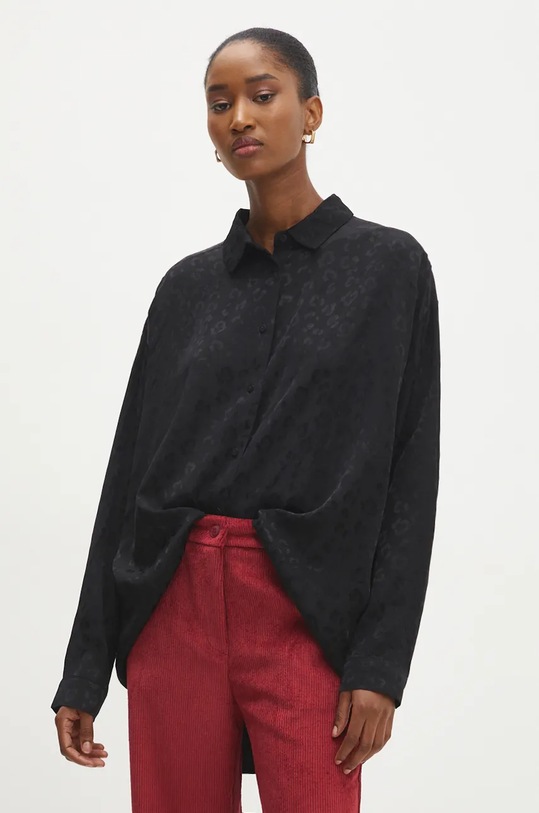 Answear Lab cămașă cu modele negru 6341.tms