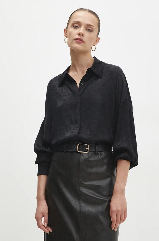 Answear Lab cămașă cu modele negru 1452.TLK
