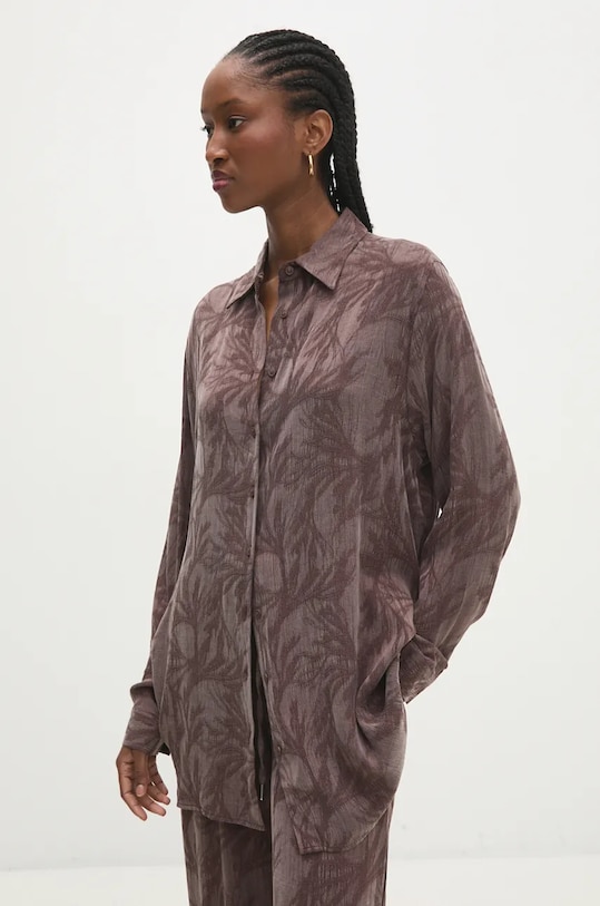 Answear Lab cămașă lung maro 34150.tos