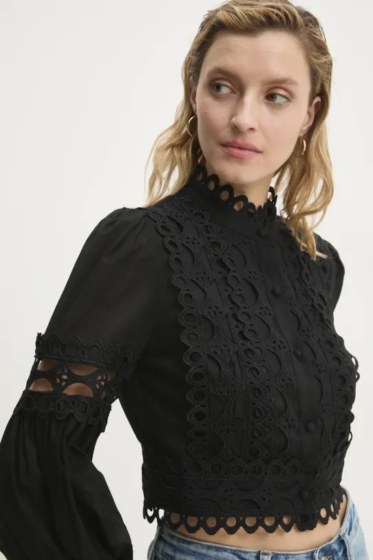 Answear Lab camicia in cotone applique nero 81013.FKK