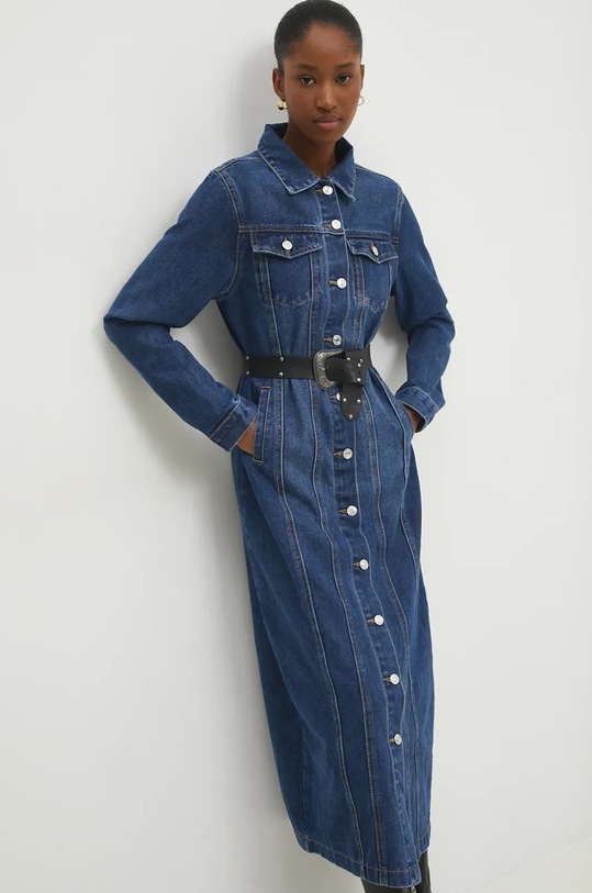 Answear Lab płaszcz jeansowy nieocieplane granatowy v783.fos