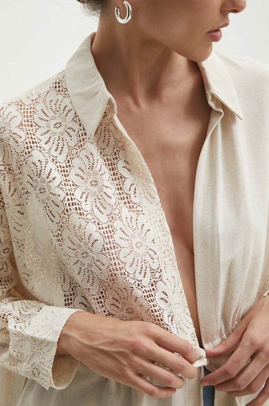 Answear Lab kurtka z domieszką lnu nieocieplane beżowy 33545.th