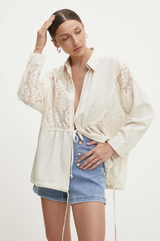 Answear Lab kurtka z domieszką lnu 33545.th beżowy WZ24