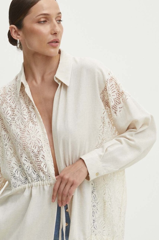 Answear Lab kurtka z domieszką lnu beżowy 33545.th