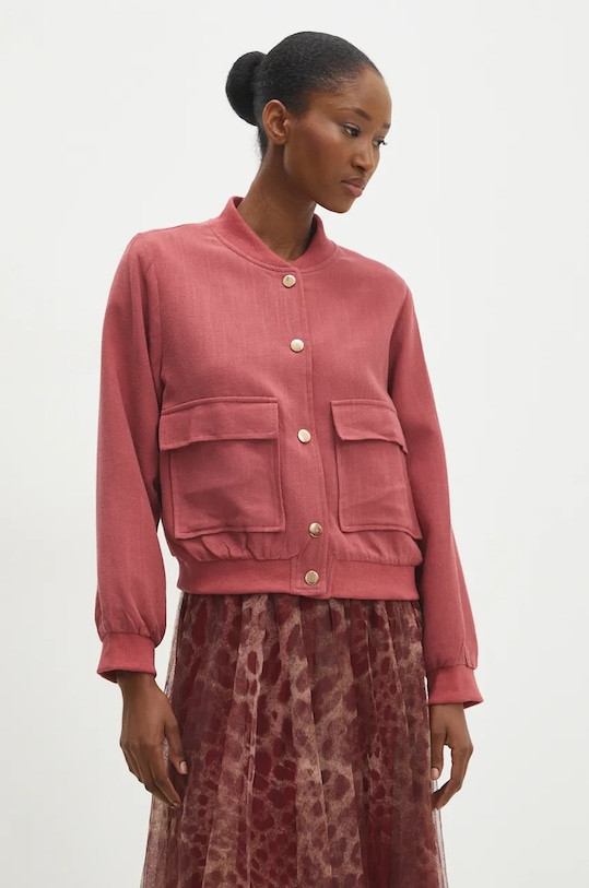 Answear.LAB kurtka bomber z domieszką lnu nieocieplane różowy 6297.hms