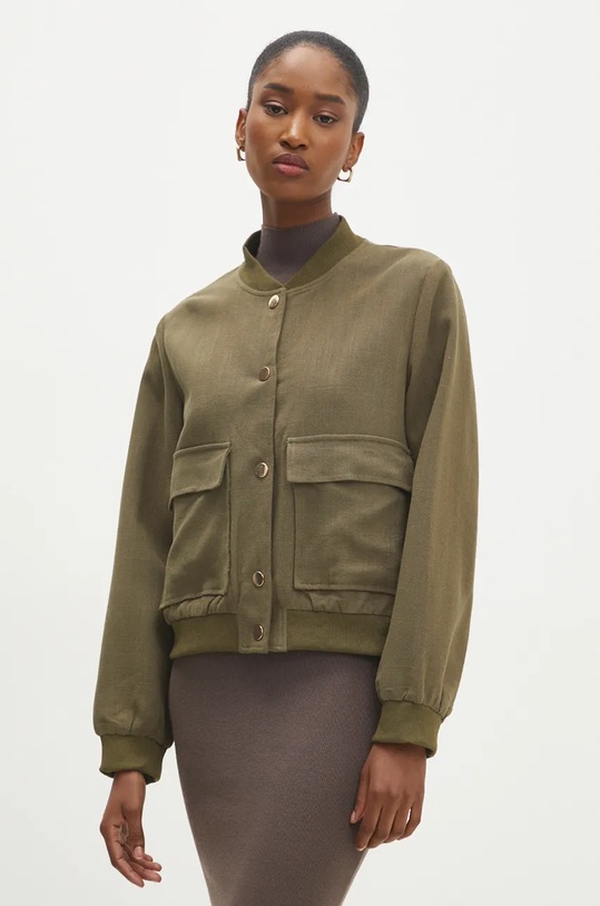 Answear.LAB kurtka bomber z domieszką lnu nieocieplane zielony 6297.hms
