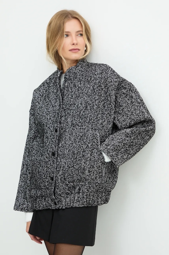 Vlnená bunda Answear.LAB bez kapucne čierna 6644.tos