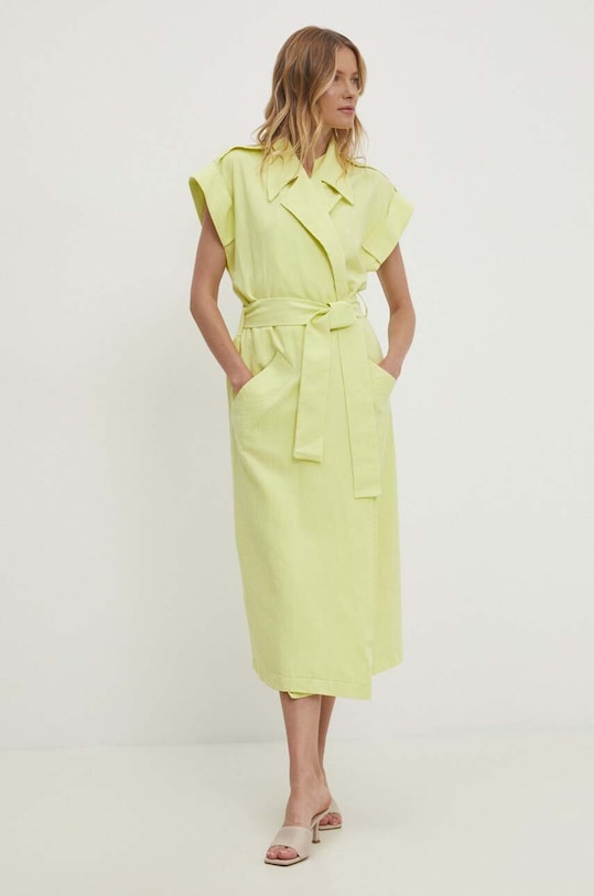 Φόρεμα με λινό Answear.LAB 250206.HWK πράσινο WZ24