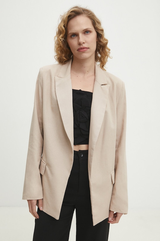 Answear.LAB marynarka z lnem tkanina beżowy MR20858.hms