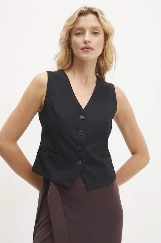 Answear Lab kamizelka tkanina czarny 5382.tos