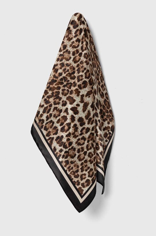 Hedvábný šátek Answear.LAB látka hnědá 50X50.2.FKK