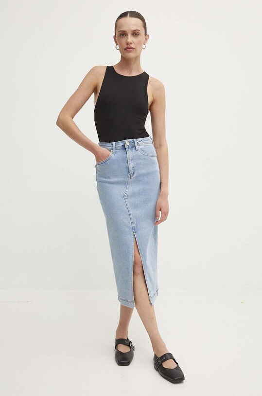 Answear Lab fustă din denim uni albastru QH019.HWK