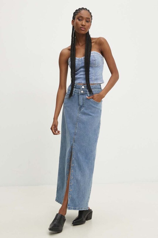 Answear Lab fustă din denim uni albastru 233.iw