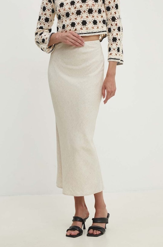 Спідниця зі льном Answear.LAB casual бежевий 1032.IKK