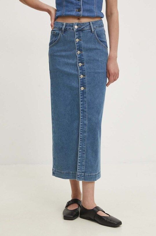 Answear Lab fustă din denim uni albastru 7817.ijs