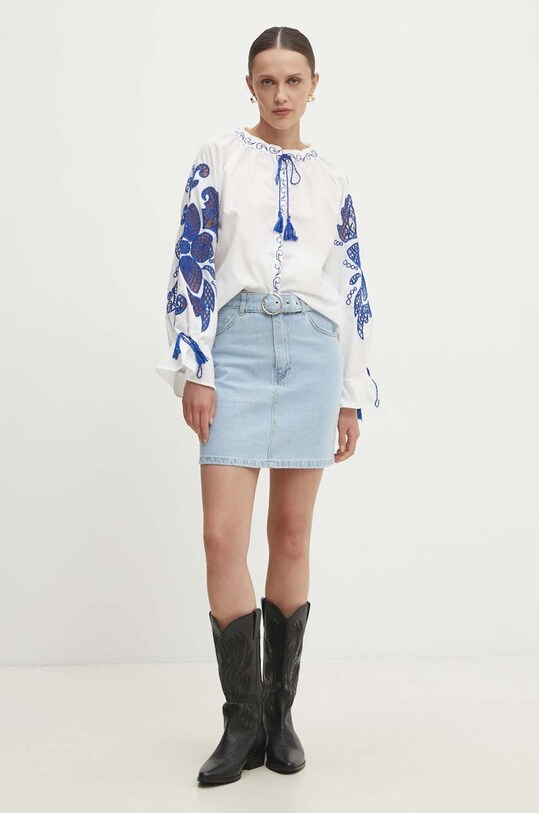 Answear Lab fustă din denim e27.6166.TMS albastru WZ24