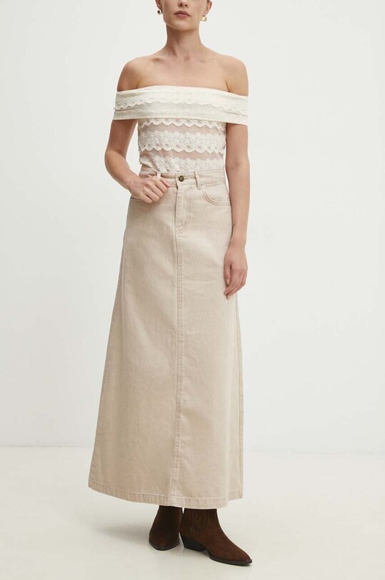 Answear Lab fustă din denim uni bej 3039.TKK