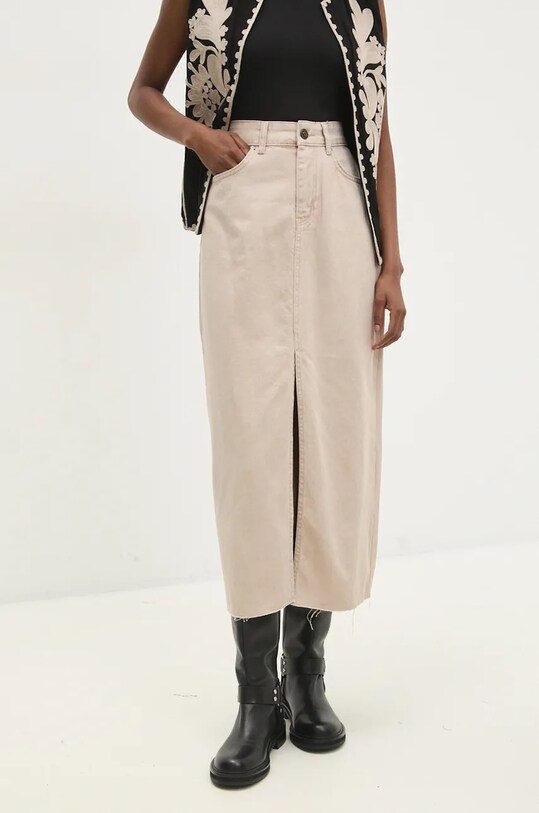 Answear Lab fustă din denim uni bej 3063.TKK