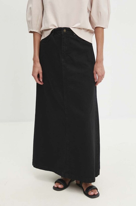 Answear Lab fustă din denim uni negru 3039.th