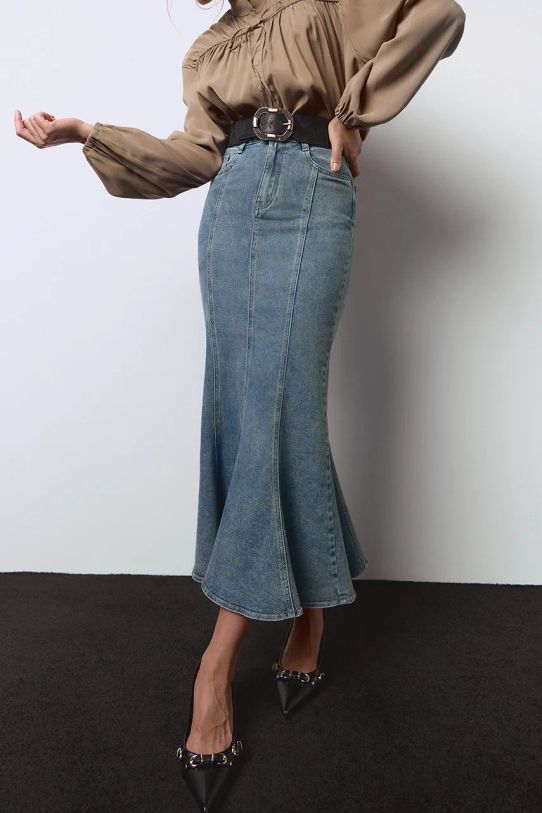 Džínová sukně Answear.LAB maxi modrá hm6667.fh