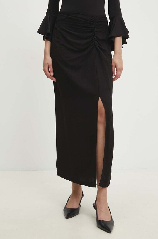 Answear Lab fustă de in uni negru V15320.hh