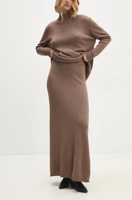 Answear Lab fustă de lână uni maro 9656.IKK