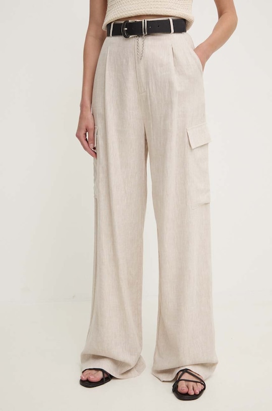 Ľanové nohavice Answear.LAB ľan béžová L8659.HWK