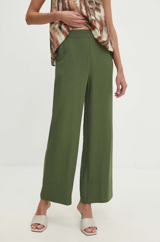 Answear Lab pantaloni din in drept verde v15334.ims
