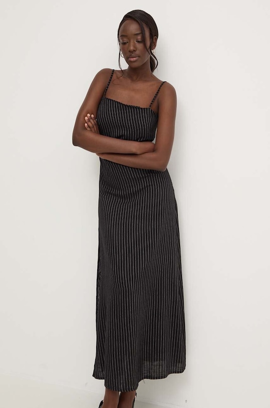 Answear Lab rochie din in hALD0977.fh negru WZ24